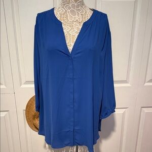NYDJ Elegant Blue V Neck Top Ultra Marin 3X